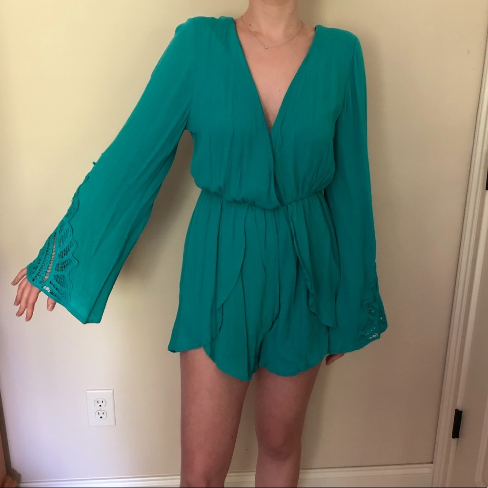 dee elle teal long sleeve romper